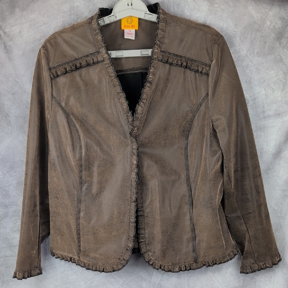 Ruby Rd. Brown Ruffle Trim Blazer